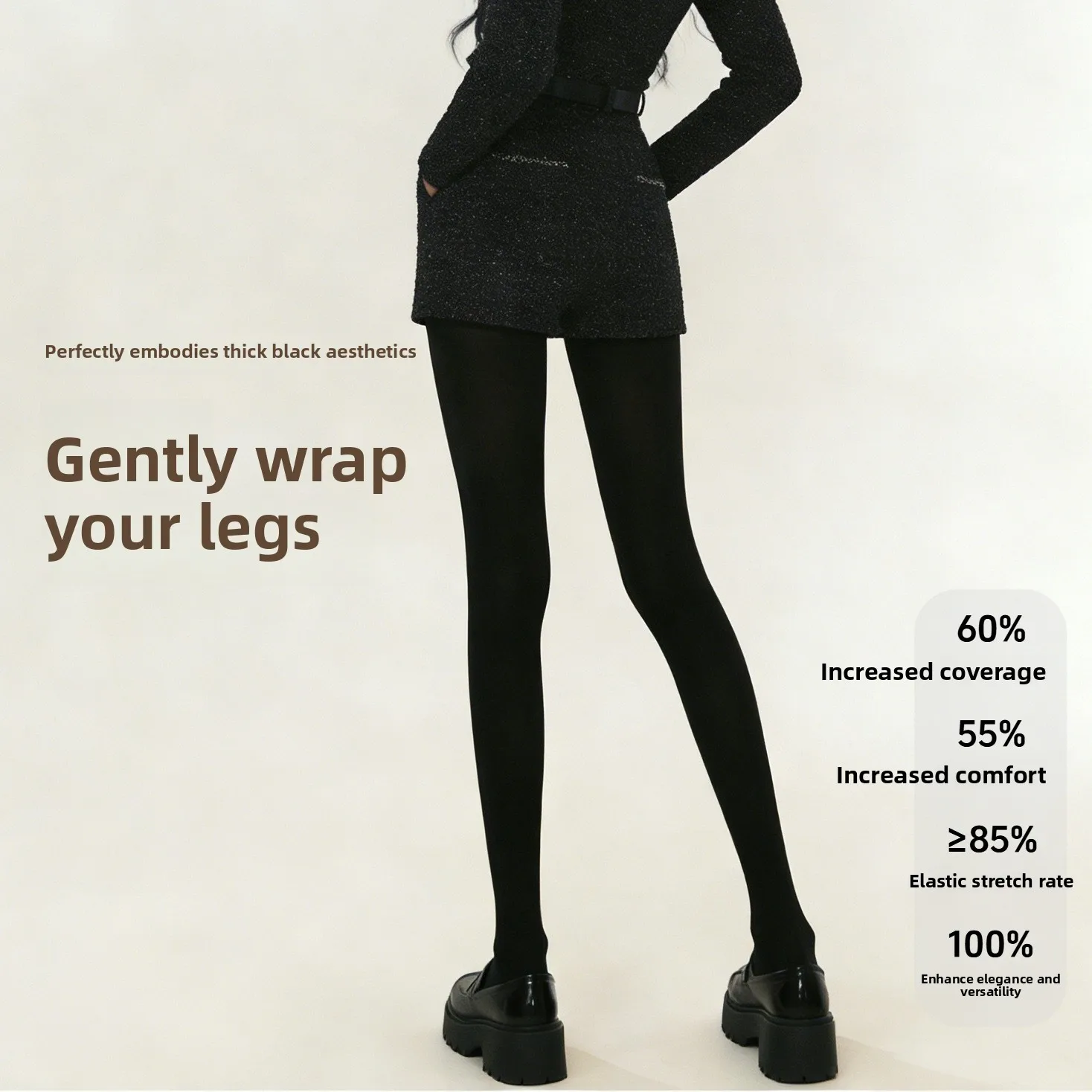 Black Velvet Thickened 400D Women's Stockings No Fleece JK Pantyhose Pure Color Warmth Micro-pressure Base Layer Tights