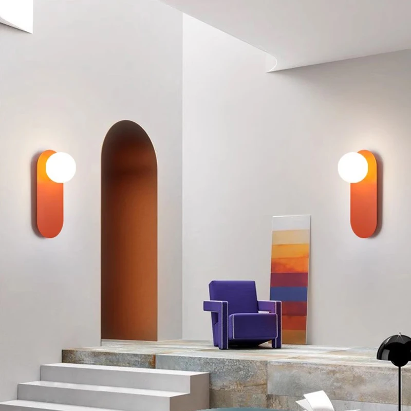 Nordic Minimalist LED Wall Lamp Glass Orange Wall Sconces Bedroom Living Room Corridor Decoration Aesthetic Lighting Fixtures
