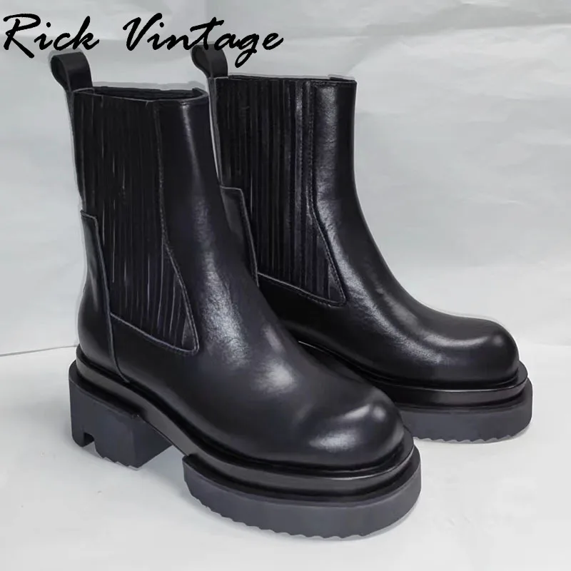 Rick Vintage Designer Chelsea Boots Men Shoes High-TOP Platform Boots Heightening Leather Women Luxury Slip on Motorcycle Boots