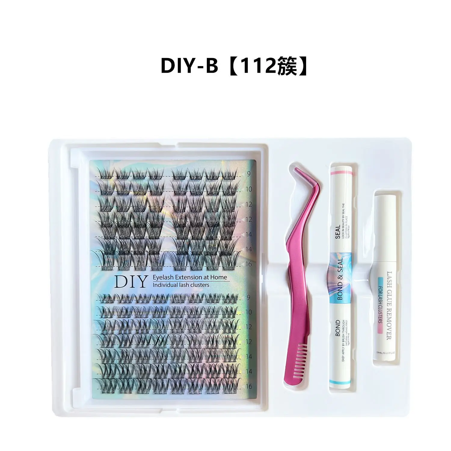 DIY Lash Extension Mix Styles Lash Clusters แต่ละกับ Bond & Seal Remover แหนบแปรงขนตาสําหรับ Self Application แต่งหน้า