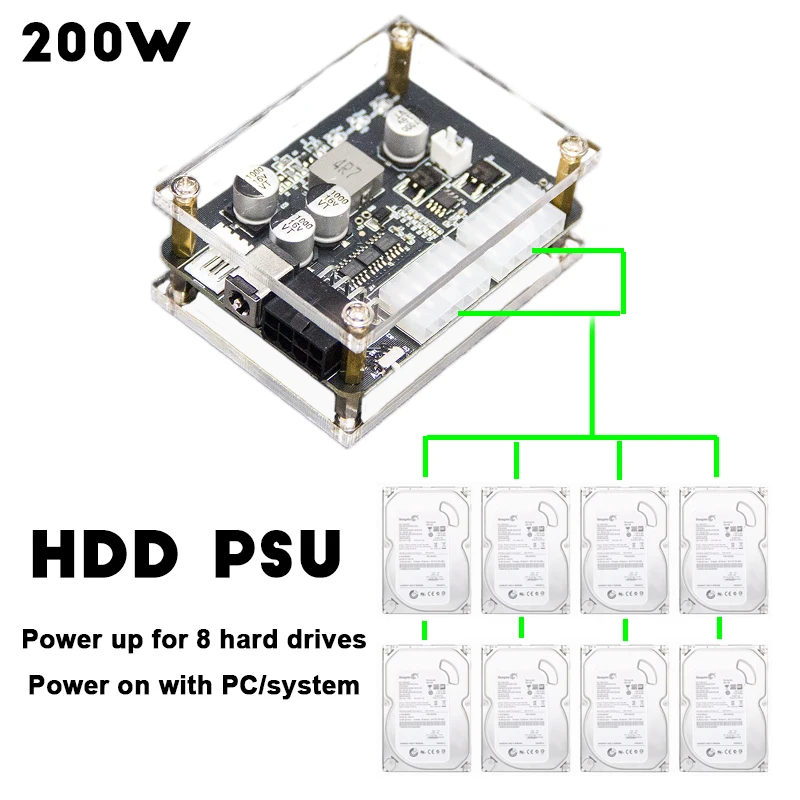 200W source HDD SSD pico psu 12vDC-SATA Mini computer mini PC hard disk external power module power on with PC HTPC NAS