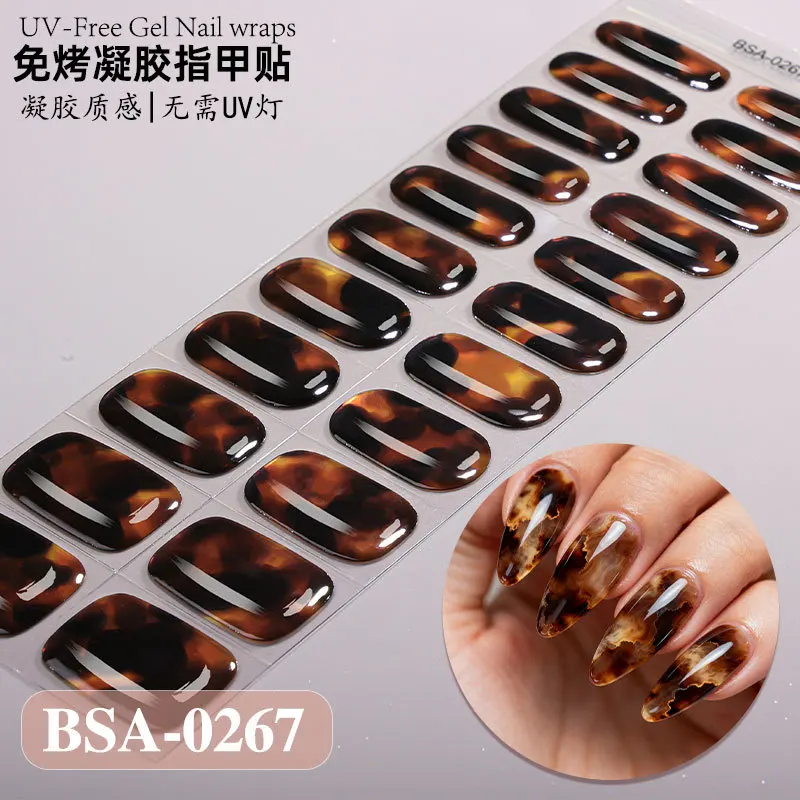 22Tips Leopard Print Baking-Free Gel Nail Stickers Full Cover French Gradient Marble Gel Nail Strips DIY Manicure Decoration