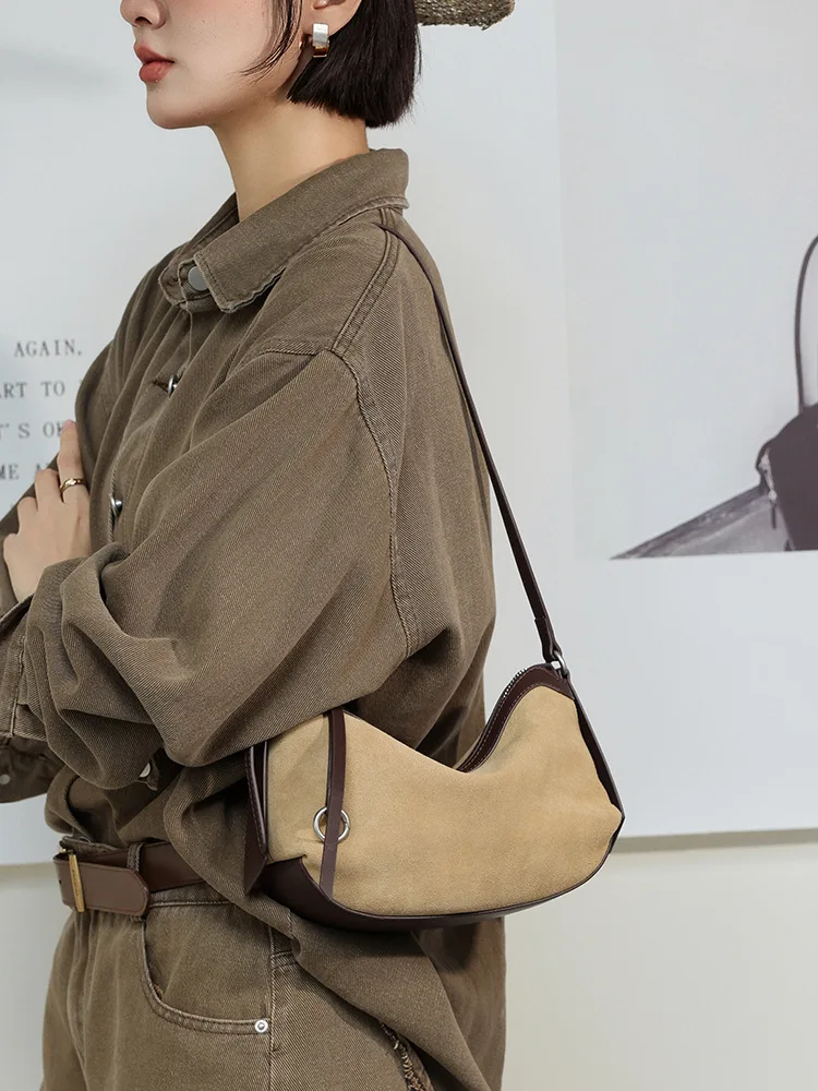 2026 New Vintage Genuine Leather Underarm Bag, Niche Suede Dumpling Bag, Matte Cowhide Shoulder & Crossbody Pillow Bag for Women