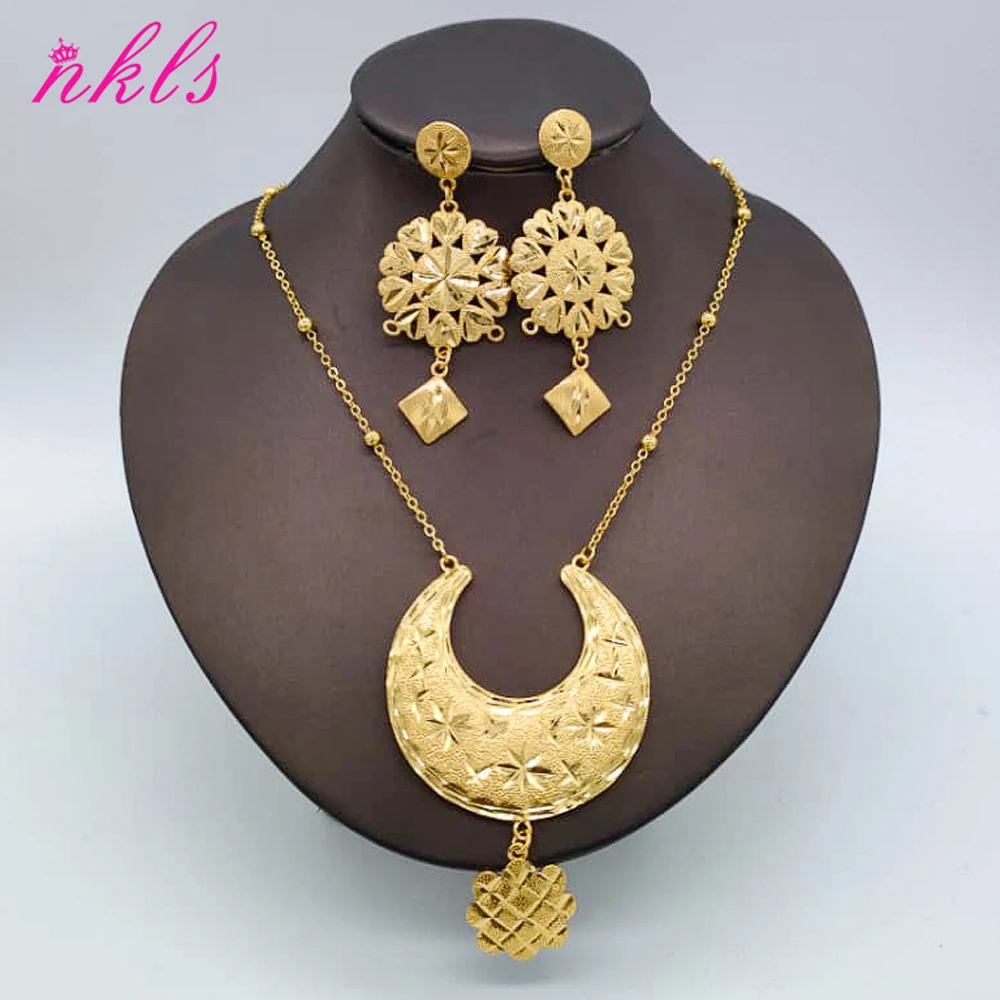 New Design Jewelry Set Gold Plated Necklace Drop Earrings Weddings Jewelry Sets For Women Party Bohemia Pendant  Accessory Gift