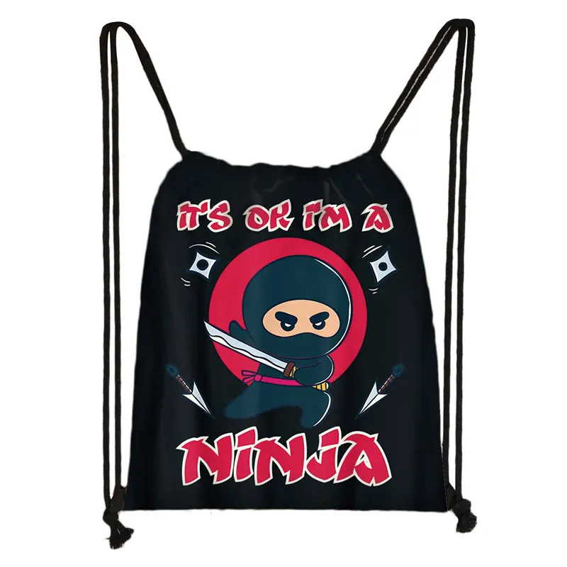 Cool Cartoon Ninja Printing Drawstring Bag Taekwondo karate Boys Kids Bookbags Women Backpack for Travel Shoes Bags