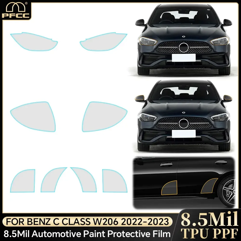 

For Mercedes Benz C Class W206 2022 2023 Headlight Rearview Door Side Pre-cut TPU Protection Film Clear PPF Anti-Scratch Bra