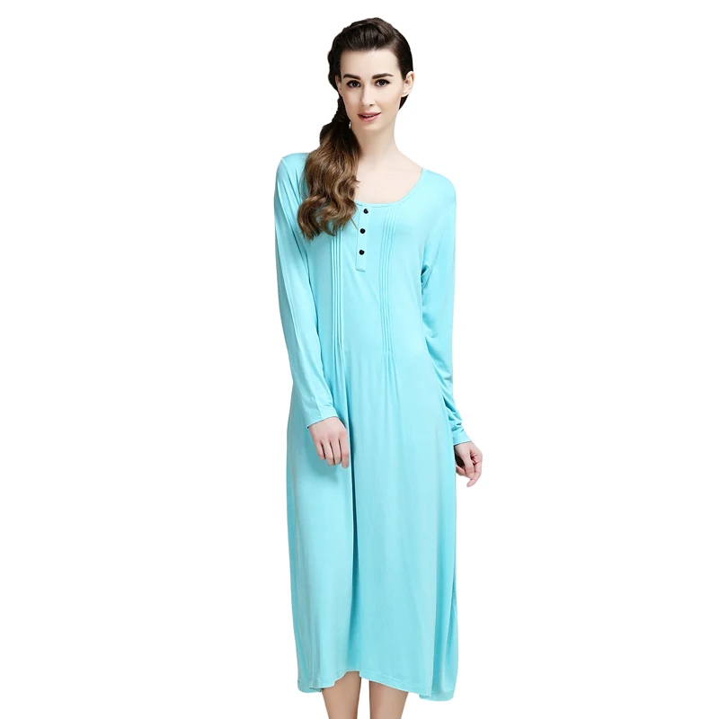 MISS EMILY Long-sleeved Nightgown, Long, Large-sized, Loose-fitting, Korean-style Simple Round-neck Cotton Pajamas and Home Wear