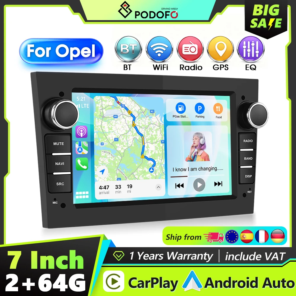 Autoradio Podofo 2Din per Opel Astra Antara Vectra Corsa Zafira Meriva, lettore multimediale per auto, Carplay, Android Auto, MirrorLink, GPS