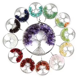 Wire Wrapper Tree of Life Necklace With Natural Stone Healing 7 Chakra Crystal Quartz Reiki Pendant Necklace Women Men Jewelry