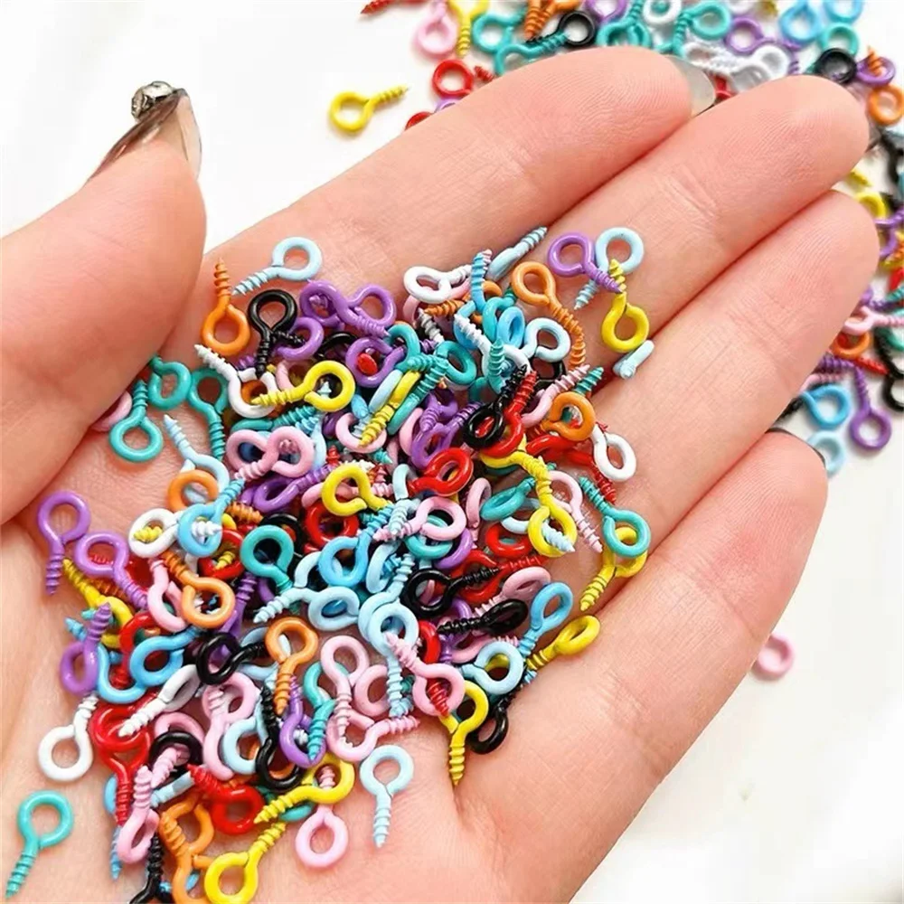 100/200pcs 4x8/5x10mm Colorful Screw Eyes Mini Eyelets Pins Clasps Zinc Alloy Baking Paint Jewelry Pendant Making DIY