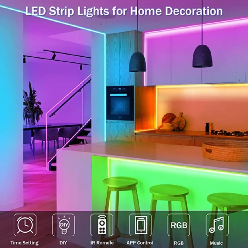 RGB APP Control LED Strip Lights Color Changing Bluetooth Lights with 44 Keys Remote 5050 Mode for Room Decoration TV Background