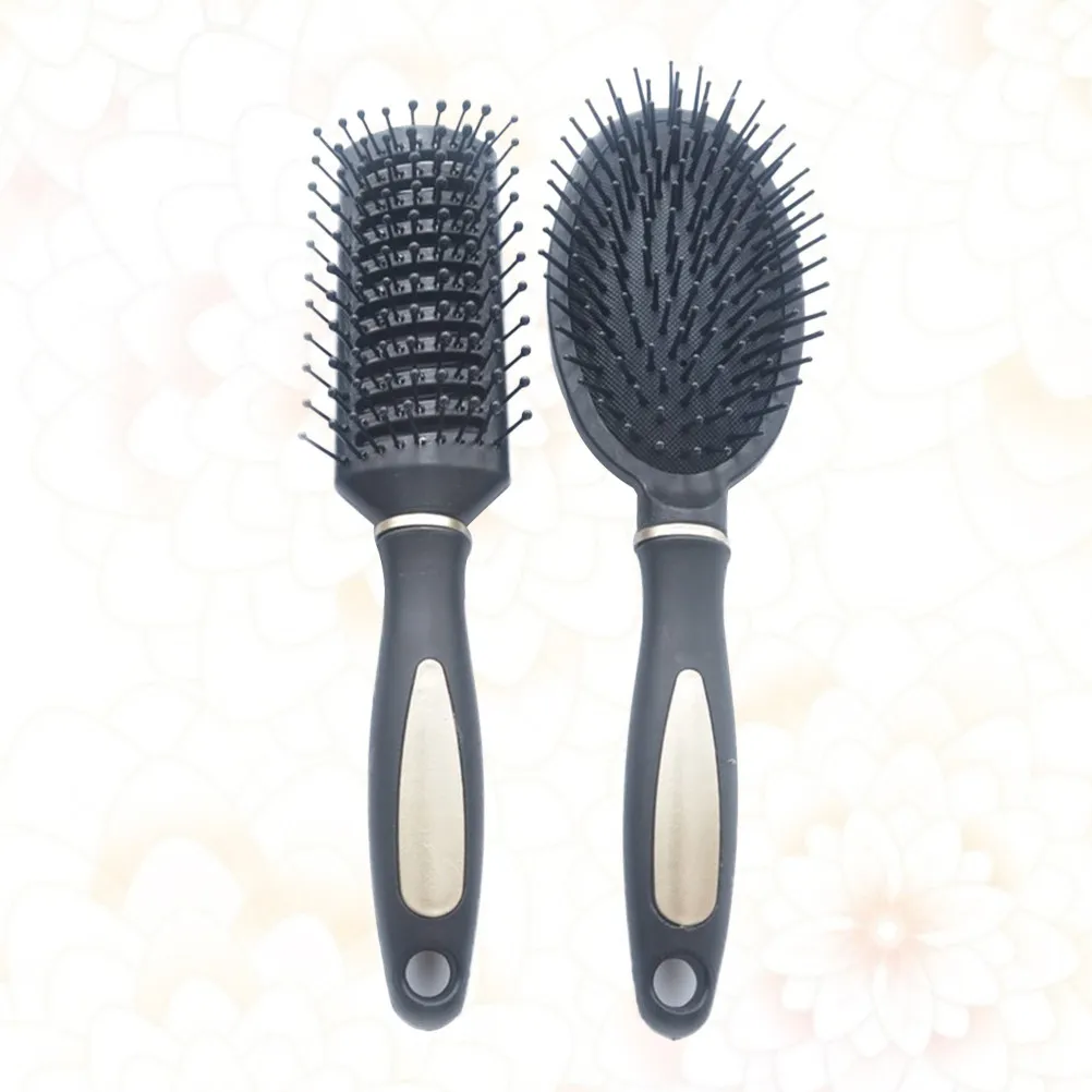 

Набор из 2 пластиковых расчесок-щеток с воздушной подушкой для массажа кожи головы, антистатическая, черная, для ежедневного ухода