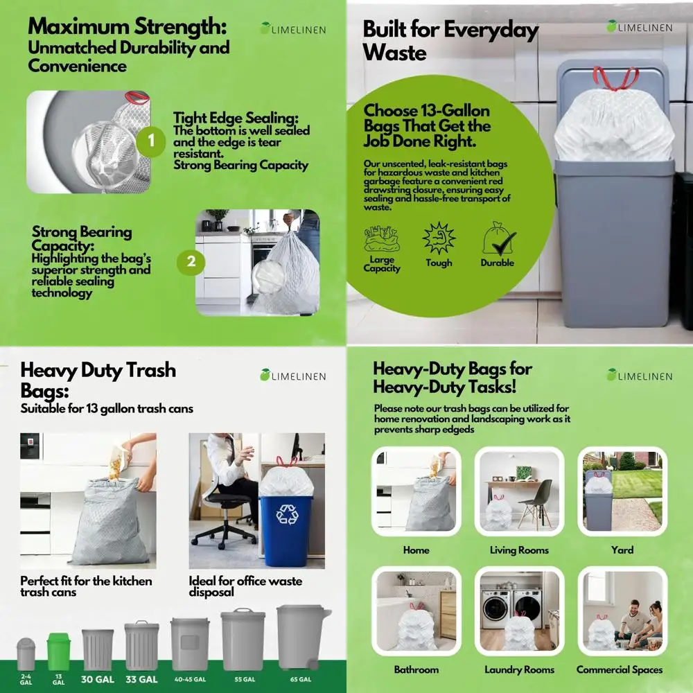 

Прочные мешки для мусора объемом 13 галлонов, 600 штук, устойчивые к протечкам и запахам, гибкие, без запаха, белые, для домашнего и коммерческого использования.
