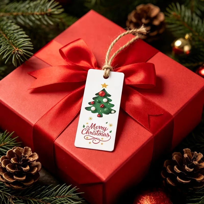 100pcs Merry Christmas Tags With Twine For Christmas Tree Hang Label Gift Wrap Xmas Party Favor Greeting Cards DIY Hang Tag