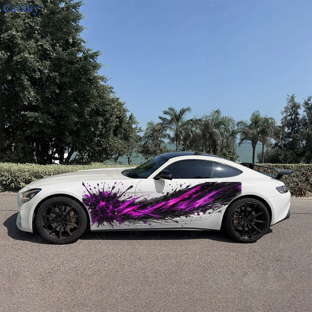 

2Pcs Bold Purple and Black Splash Design Car Body Side Sticker, Automotive Door Side Graphics for Cars, Car Decoration Accessory