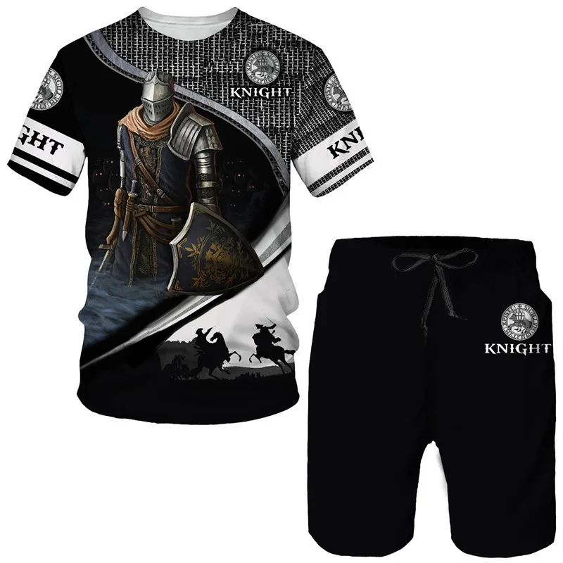 Knights Templar 3D Print T-Shirts Shorts Sets Men Tracksuits Fashion Oversized Short Sleeve T Shirt Pants Set Man Suits Clothing