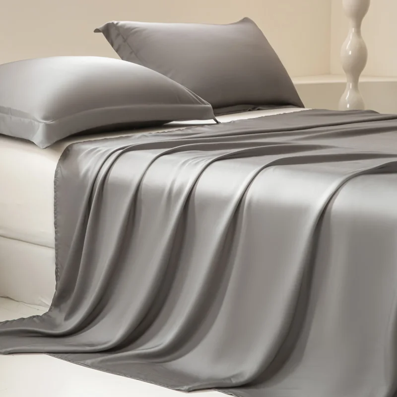 Gray High-End Tencel Satin Flat Sheet Solid Color Bed Sheet Soft Comfortable Smooth Bedsheet Luxury Bedding Sheet(no pillowcase)