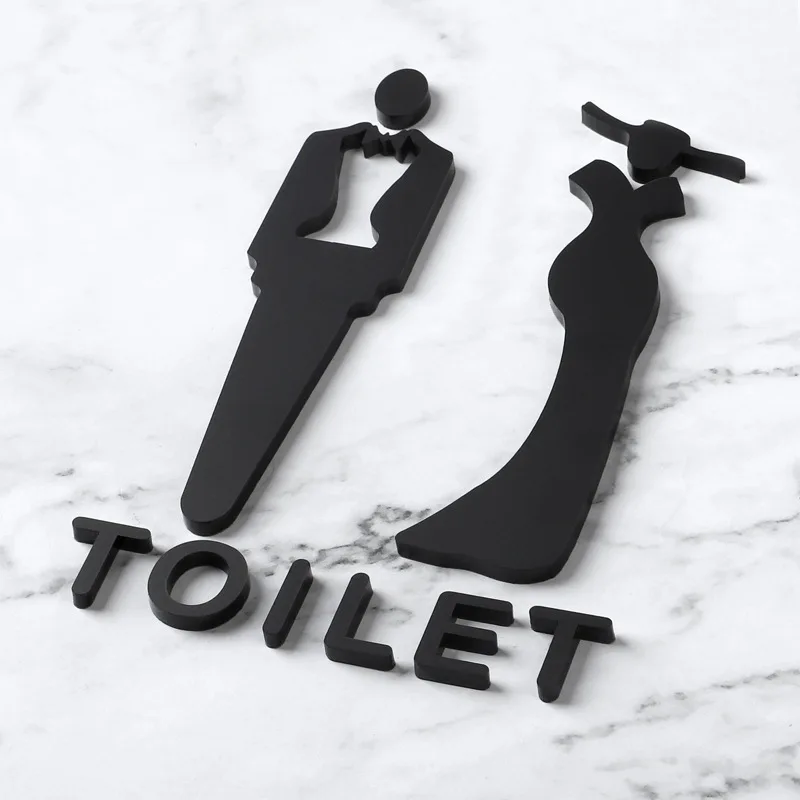 Black Gold Color Toilet Sign Plate Acrylic 3D Wash Room Door Wall Label Sticker Wc Holder Signage Board Art Hotel Home Decor