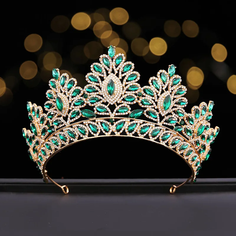 تاج زفاف ماسي كبير فاخر متعدد الألوان ، قبعة عيد ميلاد ذهبية ، تاج زفاف بحجر الراين ، تاج المسابقة #6