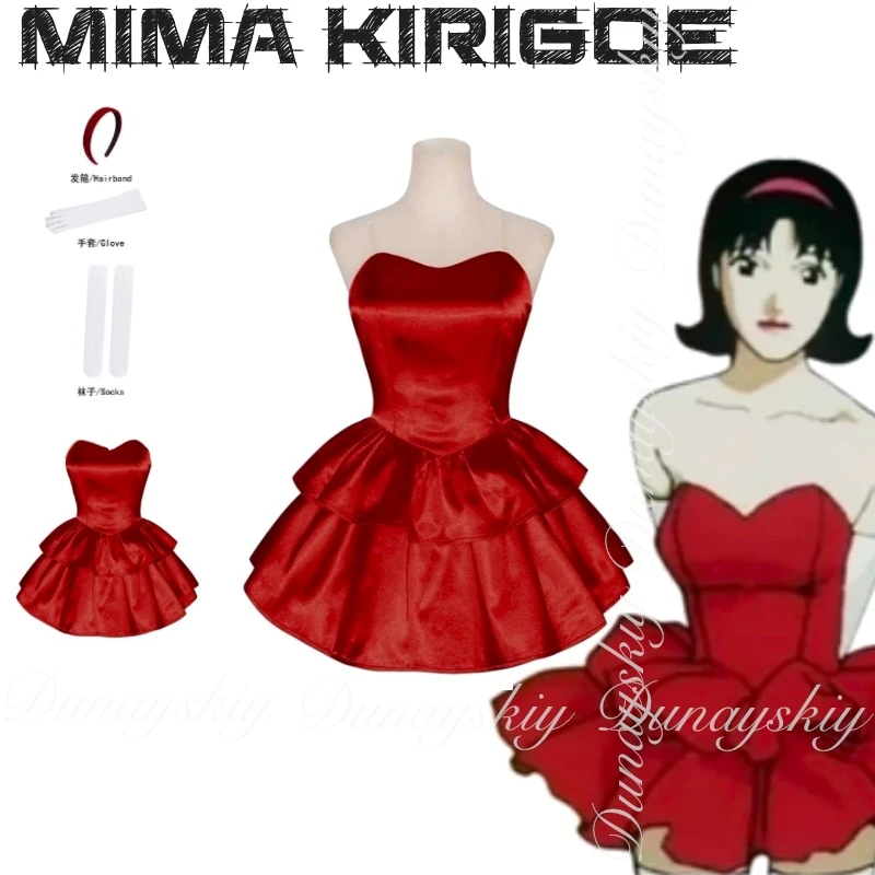 Perfecto azul Anime Mima Kirigoe Cosplay el grupo CHAM Idol cantante con el vestido rojo con la peluca corta Cosplay disfraz todo el conjunto