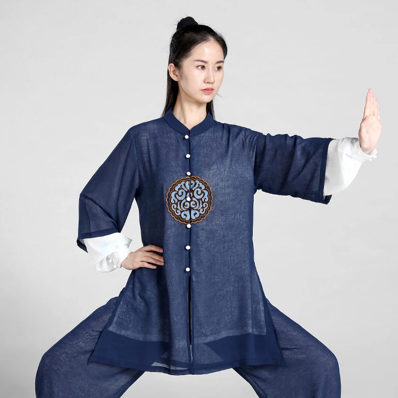 Unisex eleganckie ubrania do sztuk walki Tai Chi Uniform Kung Fu Performance i kostium konkursowy tradycyjny chiński styl niebieski