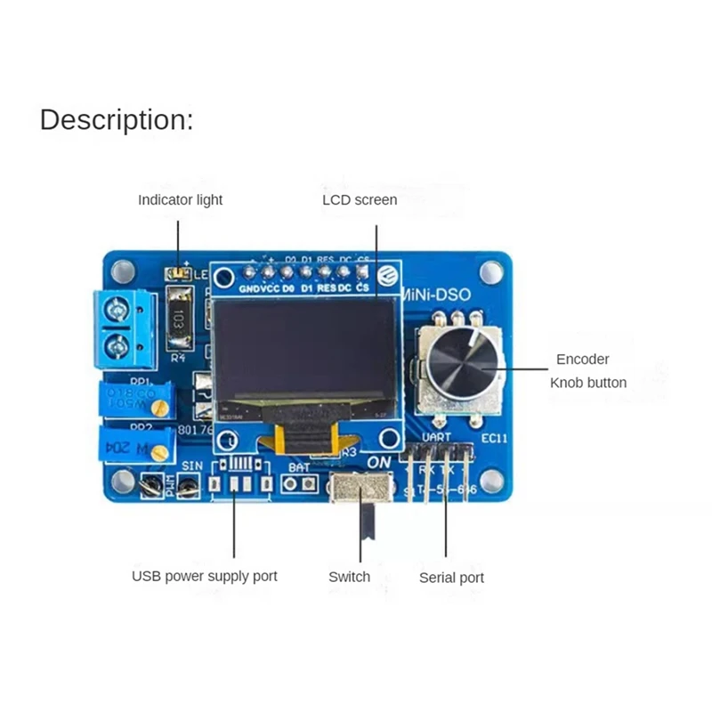 Mini DOS LCD Oscilloscope Kit STC8K8A Single Chip Microcomputer Electronic Soldering Practice Loose Parts Without Shell