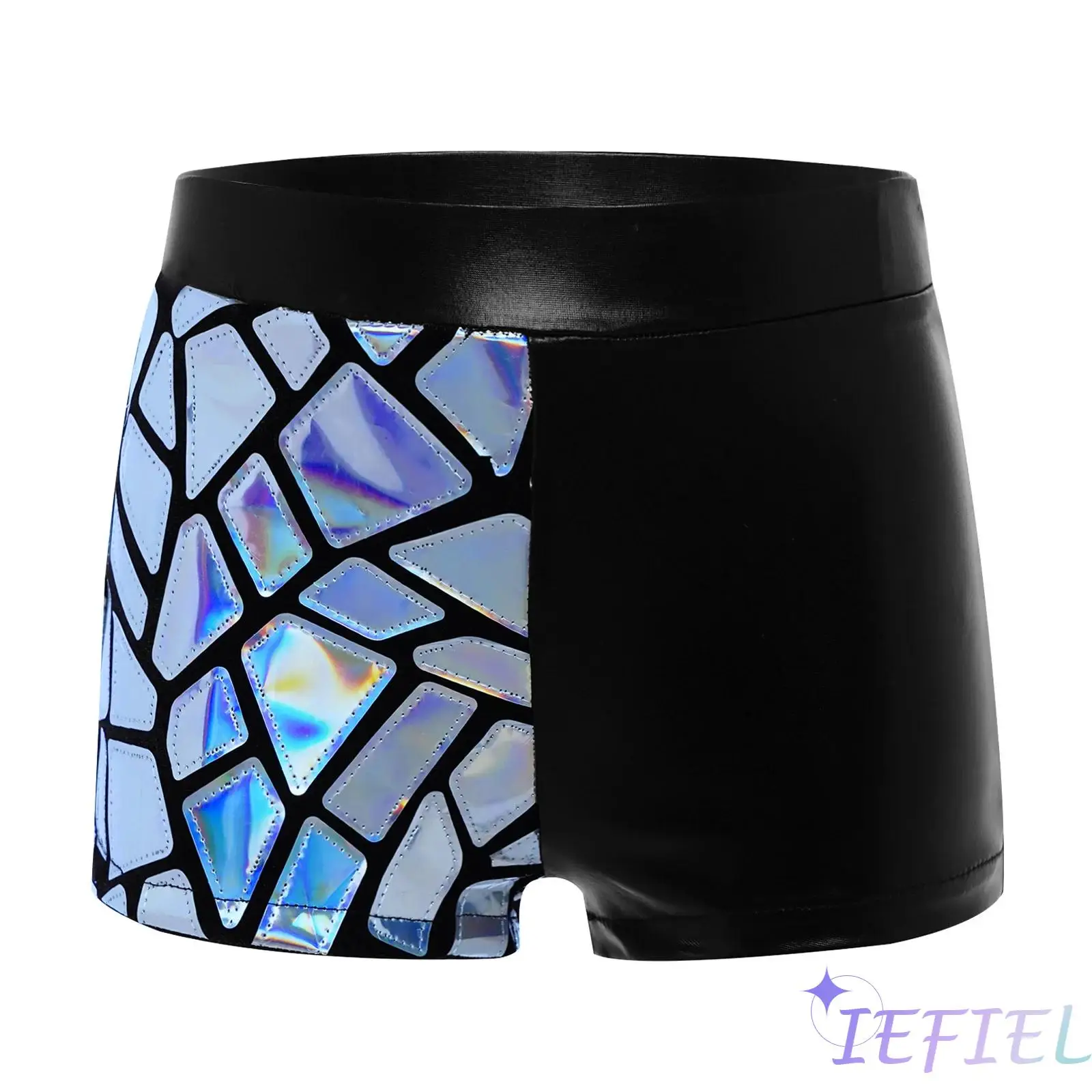 

Girls Irregular Dance Shorts Gymnastics Costume Shiny Sequins Embellished Metallic Shorts for Ballet Jazz Latin Belly Dance Wear