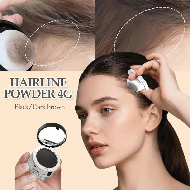 Poudre de ligne de cheveux 2 en 1, maquillage naturel, correcteur de cheveux, avec couvercle bouffant miroir, cheveux blancs, dissimule instantanément