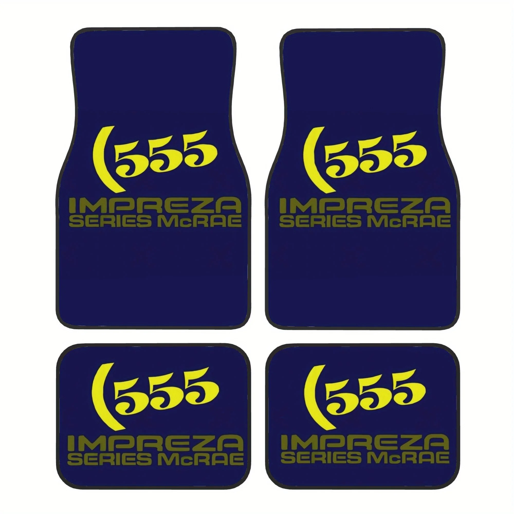 4pcs Set Impreza Series McRae 555 Rally Car Floor Mats - Durable Polyester All-Weather Fit Car Floor Liners With Yellow Number 5