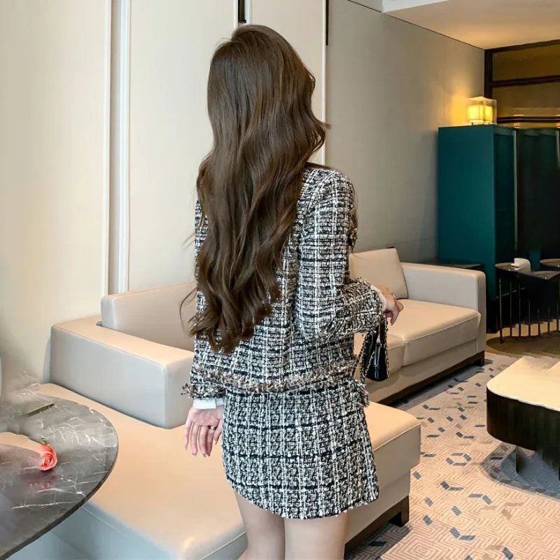 2024 Autumn Winter New Chic Two-Piece Skirt Women's Fashion Loose Burrs Elegant Sweet Tweed Jacket+Skirt Female Two-Piece Suit