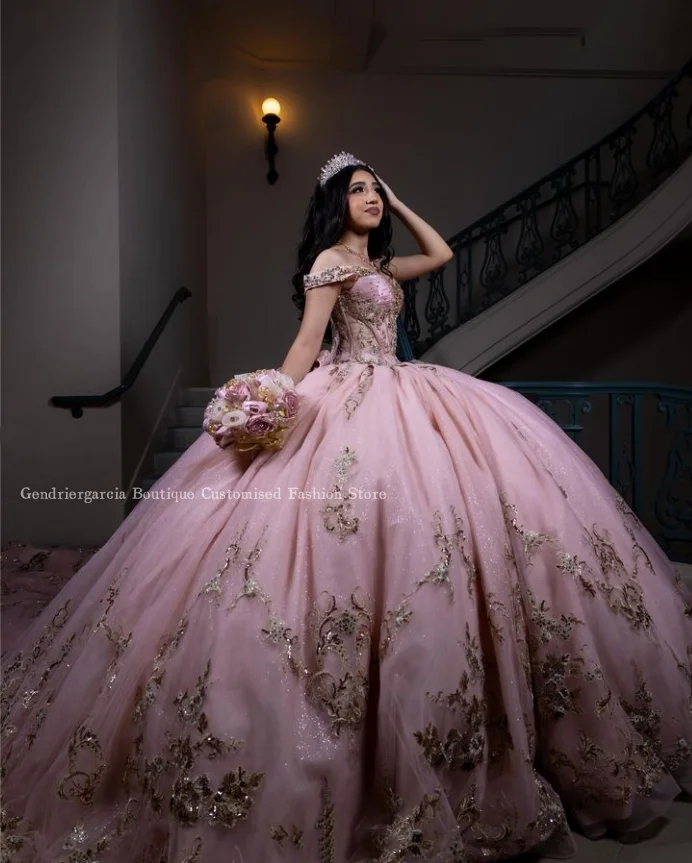 Pink Princess Luxury Quinceanera Dresses 2024 Cathedral Train One Shoulder Lace Inlay Beaded Mexico 15 Dress vestido festa