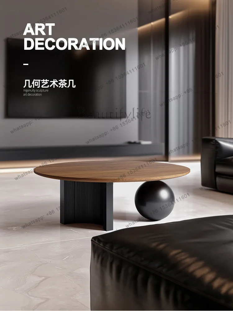 YJ Round Solid Wood Coffee Table Italian Minimalism Geometric Art Designer Luxury High Grade Living Room Household Tea Desk