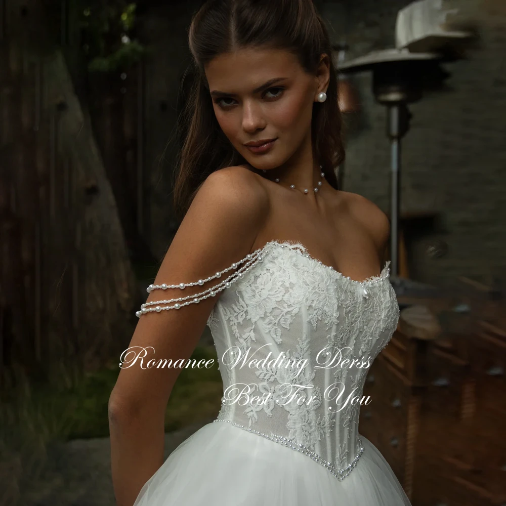 Robe De mariée trapèze moderne en dentelle plissée, col bateau, épaules dénudées, dos nu, personnalisée