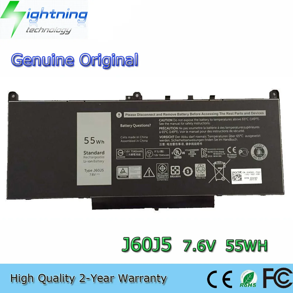 بطارية كمبيوتر محمول جديدة وأصلية J60J5 7.6V 55Wh لأجهزة Dell Latitude E7270 E7470 MC34Y 242WD GG4FM R1V85