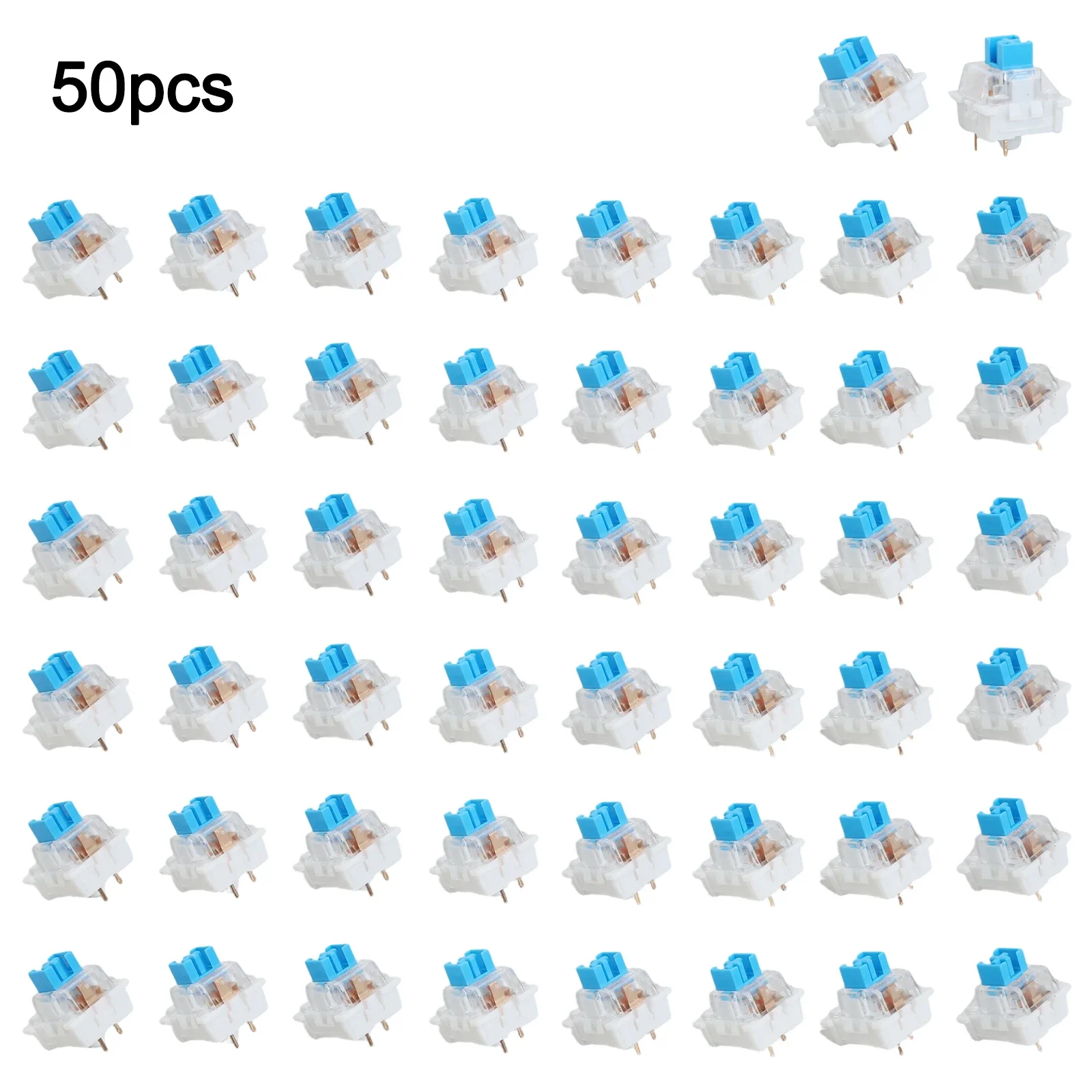 

50 Keyboard Switch Replacements 3-Pin Tactile Switches, White/Blue, Dual-Open, 110V Alloy Springs, For MX Keyboards