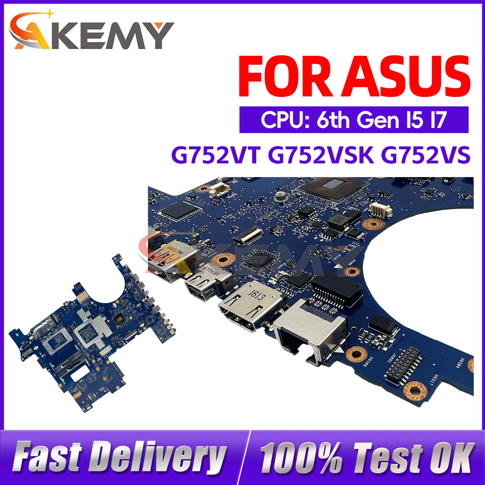 Placa-Mãe G752VM para Notebook ASUS ROG GL752VL GL752VW G752VS G752V G752VSK com CPU I5 I7 100% testada e aprovada