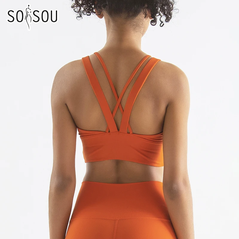 SOISOU-Nylon Sports Bra para Mulheres, Sexy Cross Tops, Roupa Interior Respirável, Sutiã De Fitness, Roupas De Ginástica, Roupas De Yoga