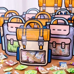 12PCS Cartoon Self-Sealing Snack Bags Schoolbag Shape Biscuit Candy Handbags Children's Day Kids Birthday Gift Packaging Bag