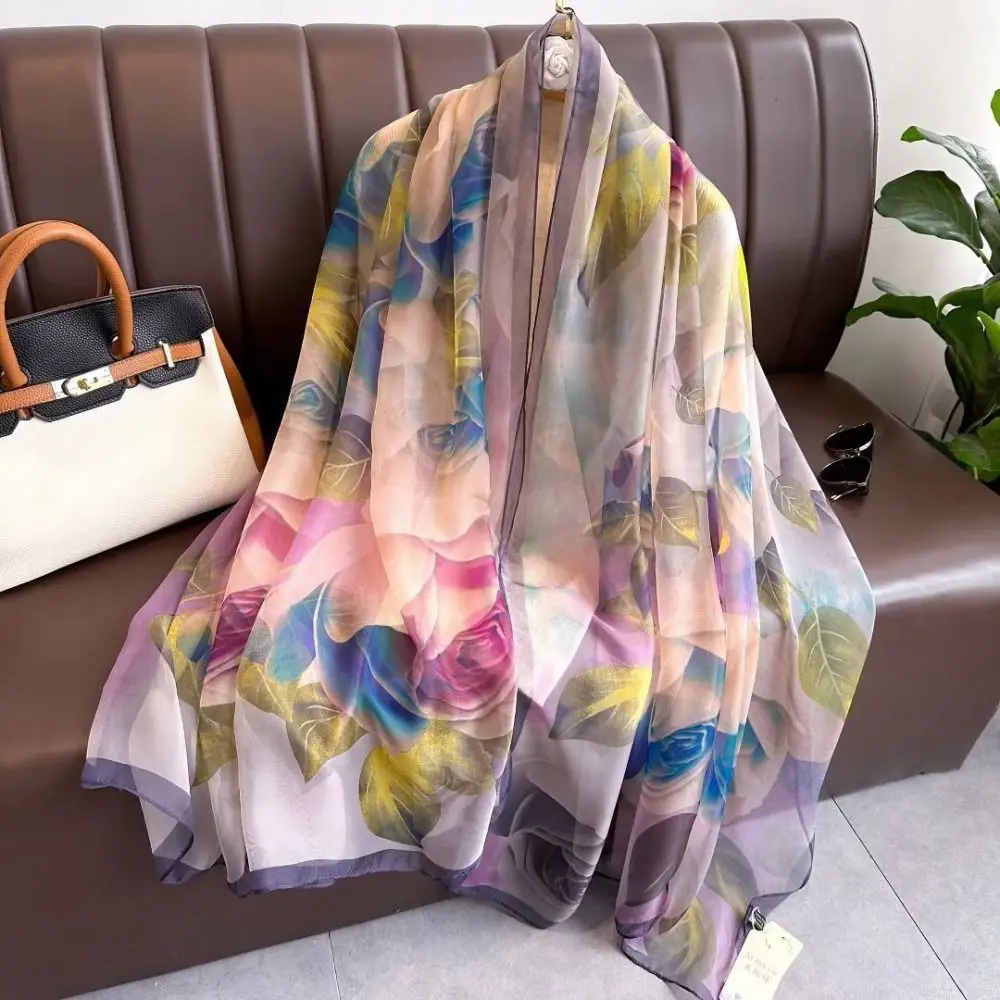 

Fashion Korean Luxury Silk Scarf Luxury Elegant Women Hijab Shawls Printing Lace Wraps Lady