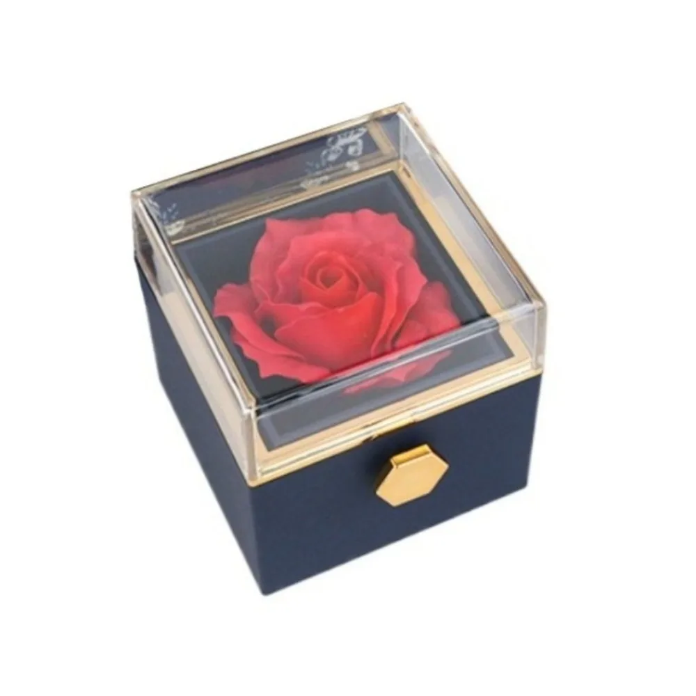 Rotation Rose Jewelry Gift Box Ring Display Eternal Rose Proposal Ring Boxes Luxury Dustproof Jewelry Display Rack Marriage