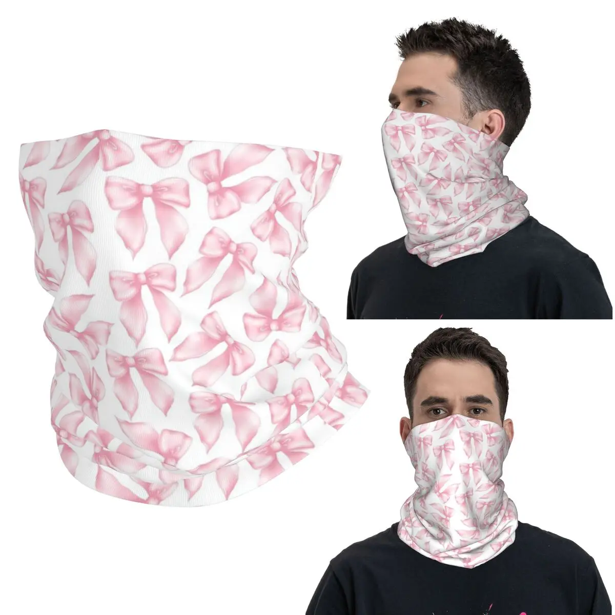 Cochuette Pink Bow Bliss-pattern Bandana Neck Gaiter Printed Wrap Scarf Warm Face Mask Cycling For Men Women Adult Breathable