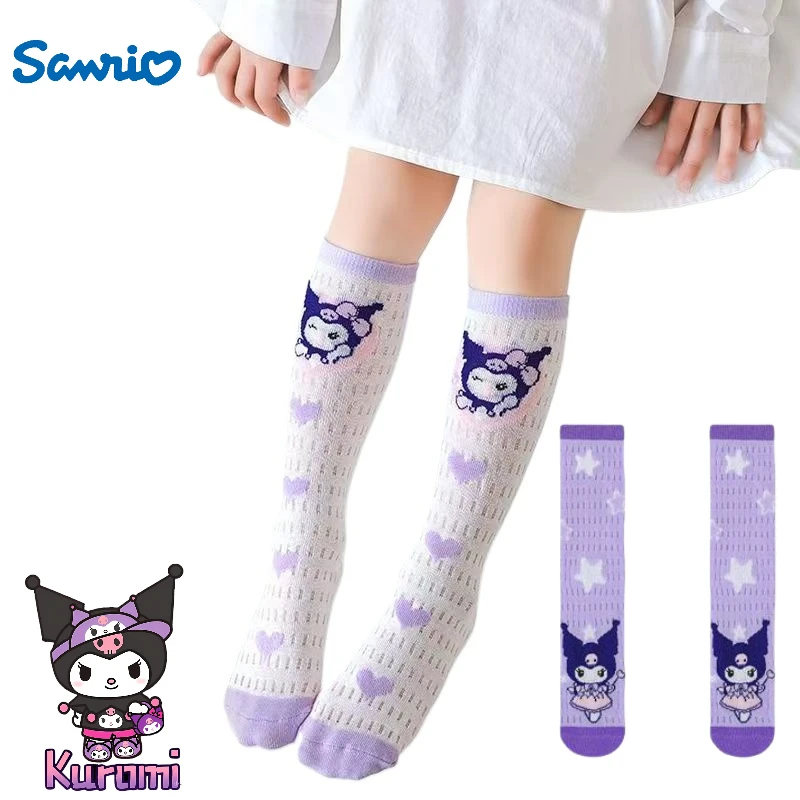 سانريو كورومي 4 قطعة جوارب للأطفال kawaii الفتيات جوارب العجل القطن الخالص رقيقة شبكة الصيف الكرتون منتصف تخزين هدية عيد