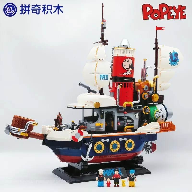 

Pantasy Popeye The Sailor Assembled Building Block Steam Treasure Ship Toy Model Large Anime Ornament Children's Holiday Gift