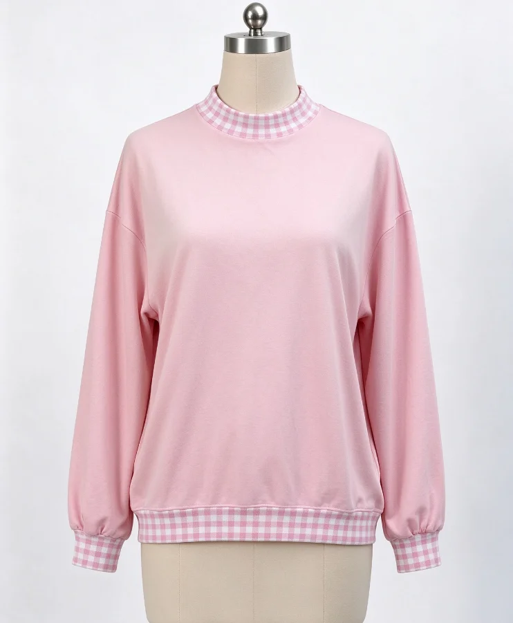 Wholesale Long Sleeves Adult Women Pink Shirt Pullover Cotton Clothing