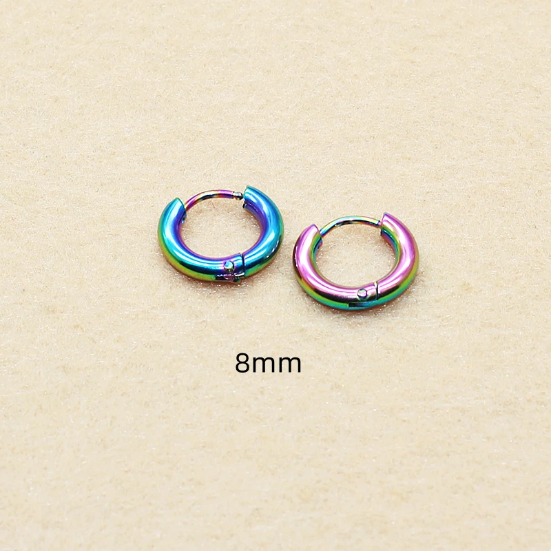 

Titanium Men Women Hoop Earrings 8MM Colorful Circle 2.5mm 316l Stainless Steel Earring IP Plating No Fade Allergy Free