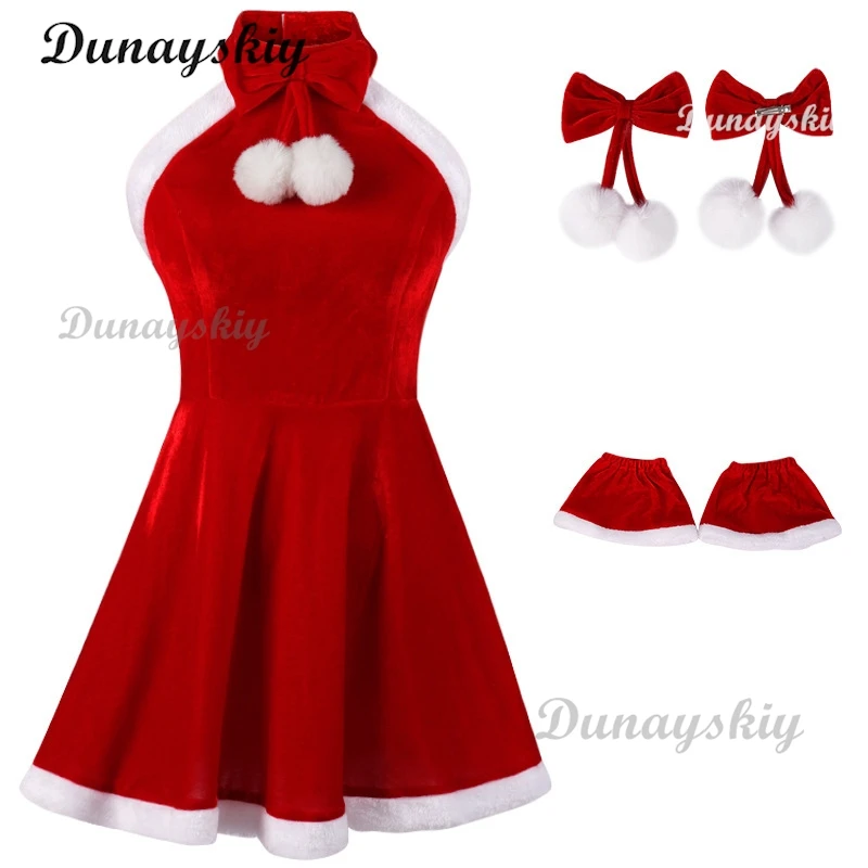 Christmas Sexy Dress Red Lace-ups Slim Winter Sexy Slim Cute Red Dresses Patchwork Bow Christmas Sweet Dress