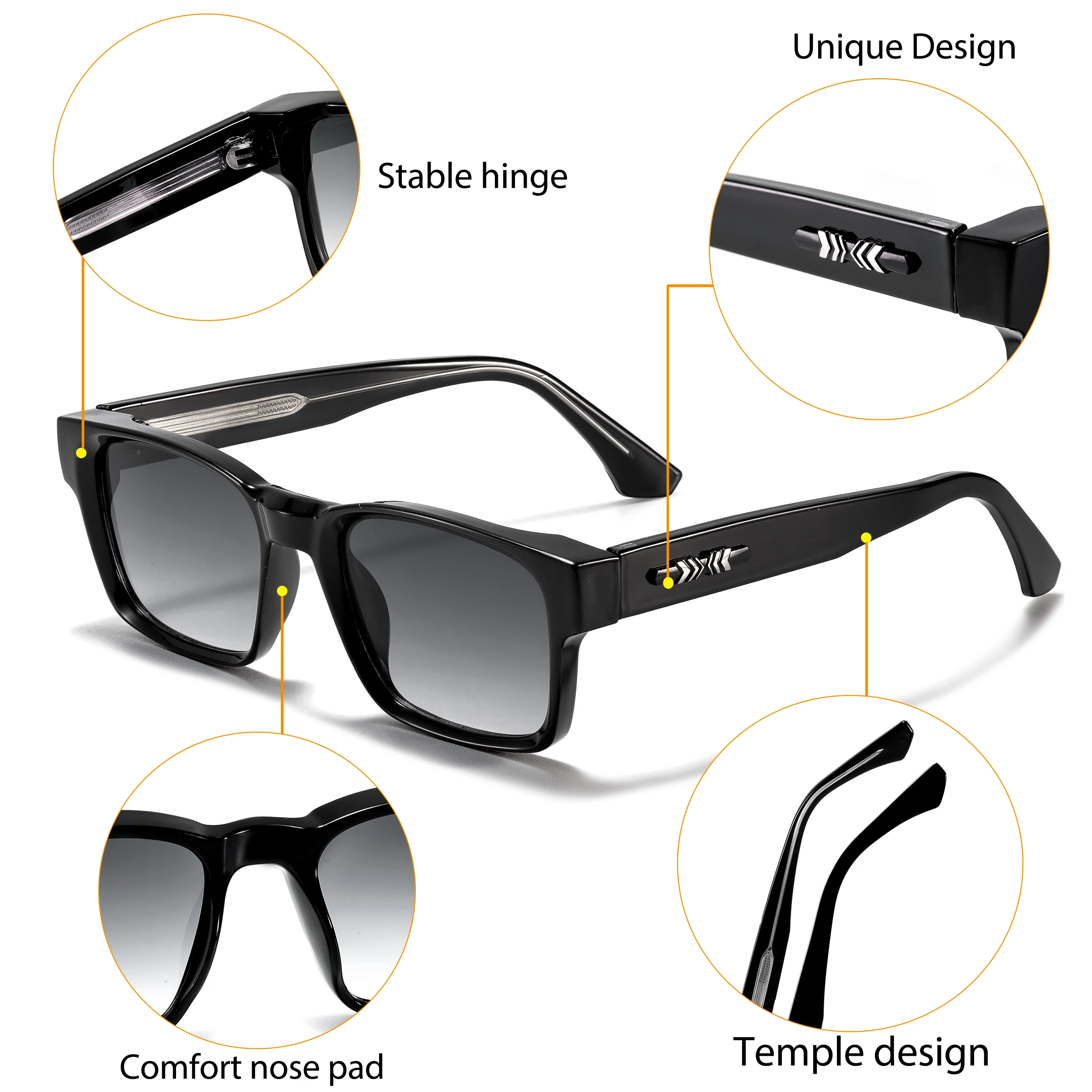 1/2/3 قطعة HBK بالجملة الرجال النظارات الشمسية إطار سميك موضة مربع التدرج عدسة نظارات شمسية للصيف في الهواء الطلق حفلة الشاطئ