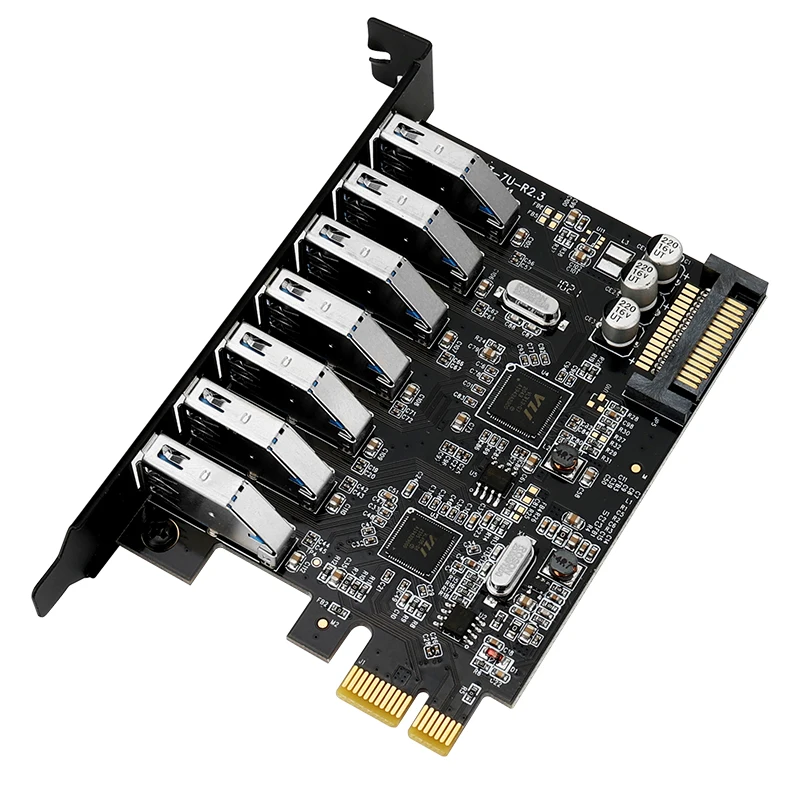 

HAGOOGI PCI-E 1X VIA805 Chipset Desktop 7-Port USB 3.0 Adapter Card PCI-E Express Serial Card with 15PIN Power Supply