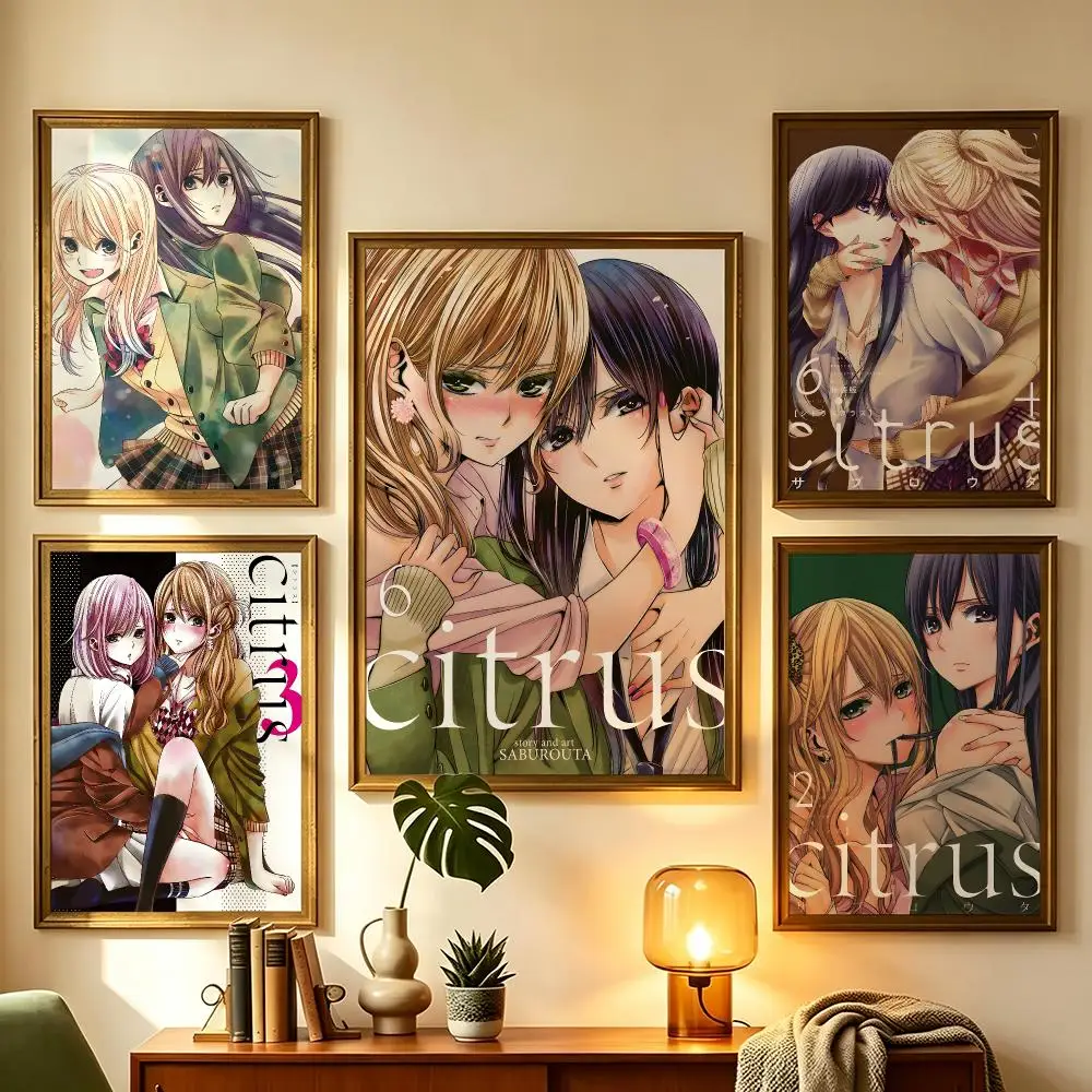 Citrus Aesthetic Romance Anime Self-Adhesive Poster Waterproof Removable HD Print for Bedroom Living Room Wall Decor Poster