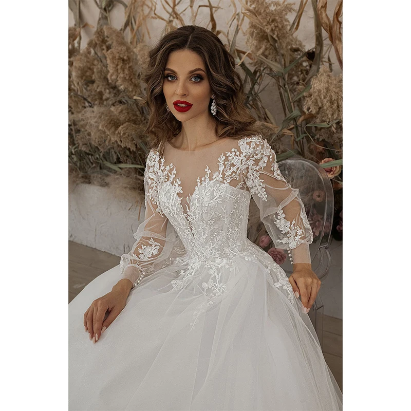 Vestidos de casamento de manga de lanterna feminina branco sexy com decote em v renda applique vestidos de noiva praia festa de casamento vestido de baile de formatura vestido mariee robe